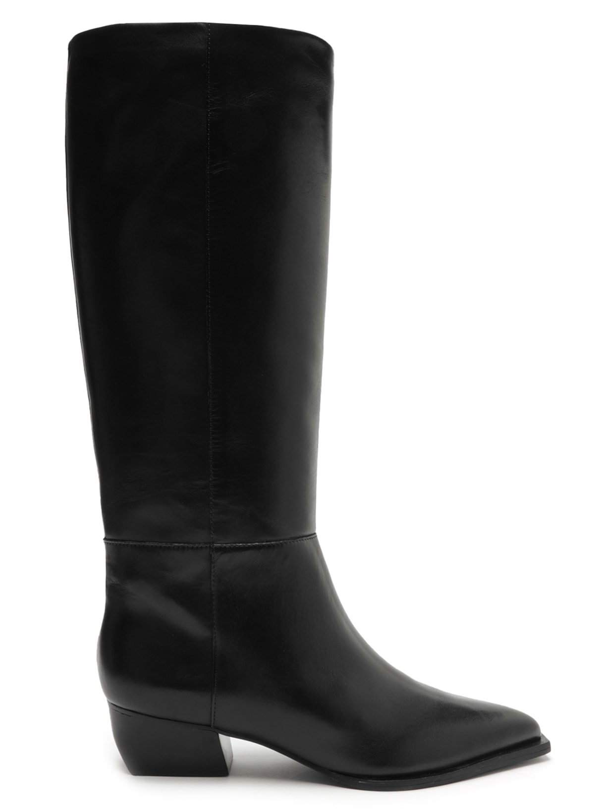 Bota Feminina Couro Cano Longo Salto Bloco - Preto