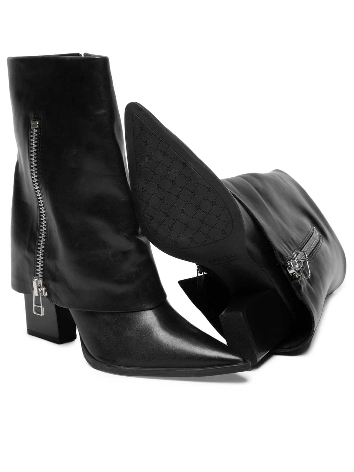 Bota Feminina Couro Cano Médio Capa Zíper Preto Arezzo