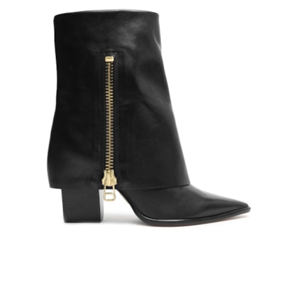 Bota Feminina Couro Cano Médio Capa Zíper - Preto