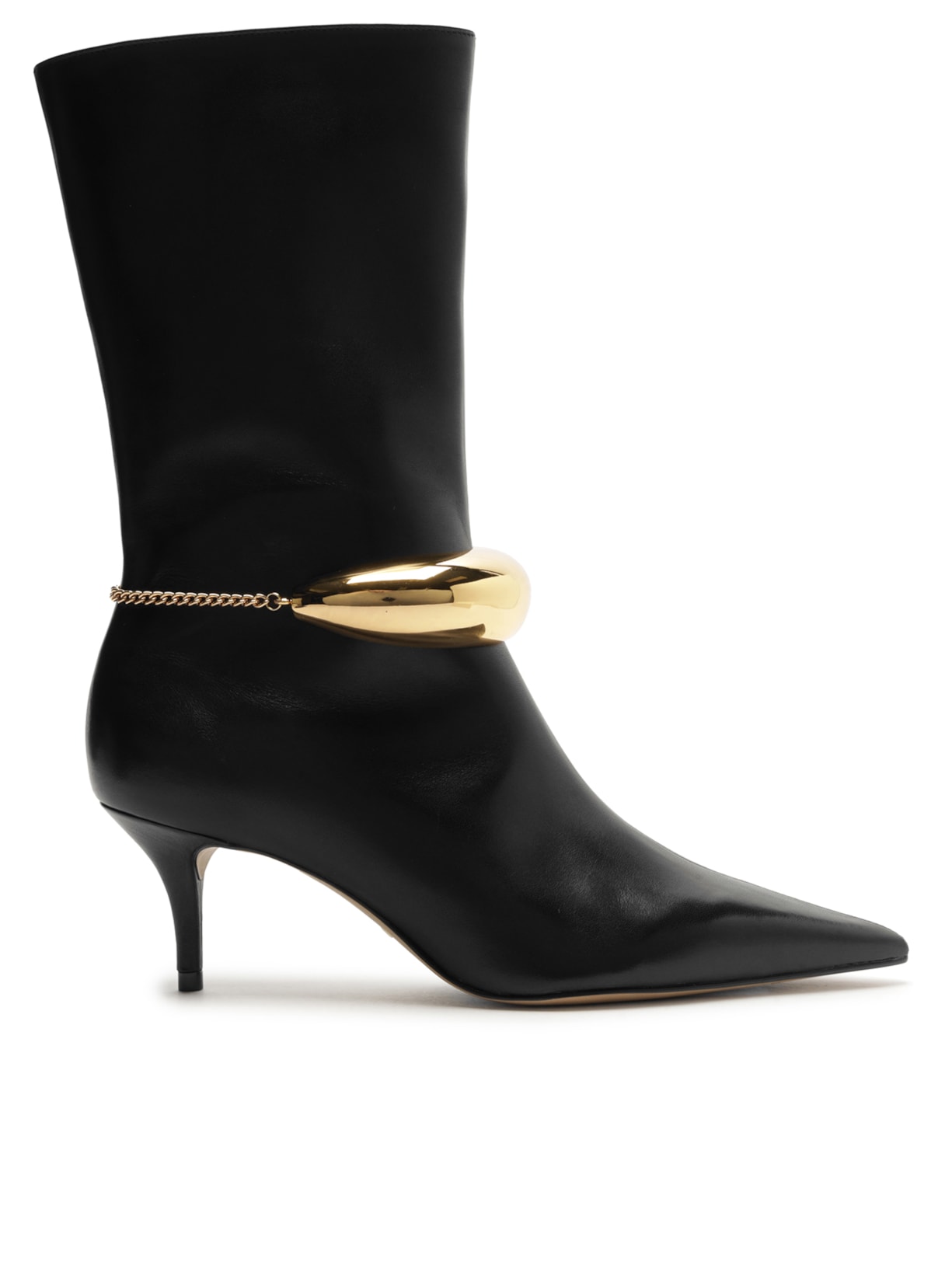 Bota Feminina Couro Cano Médio Metal - Preto