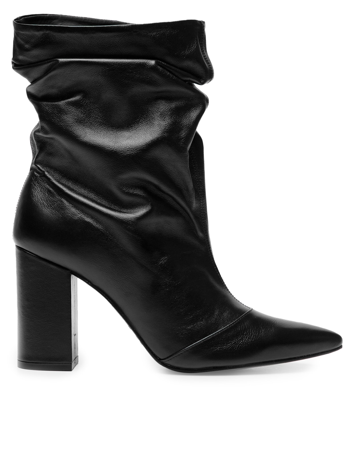 Bota Feminina Couro Cano Médio Slouchy - Preto