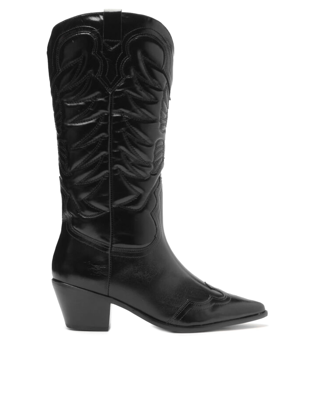Bota Feminina Couro Cano Médio Western - Preto