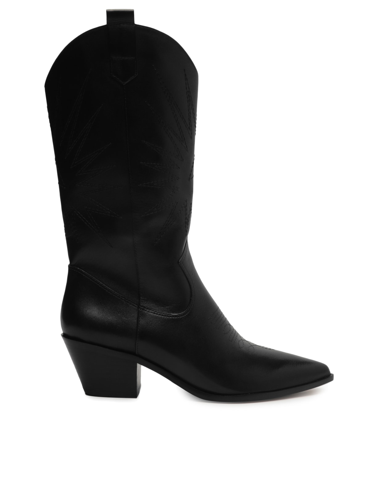 Bota Feminina Couro Cano Médio Western - Preto