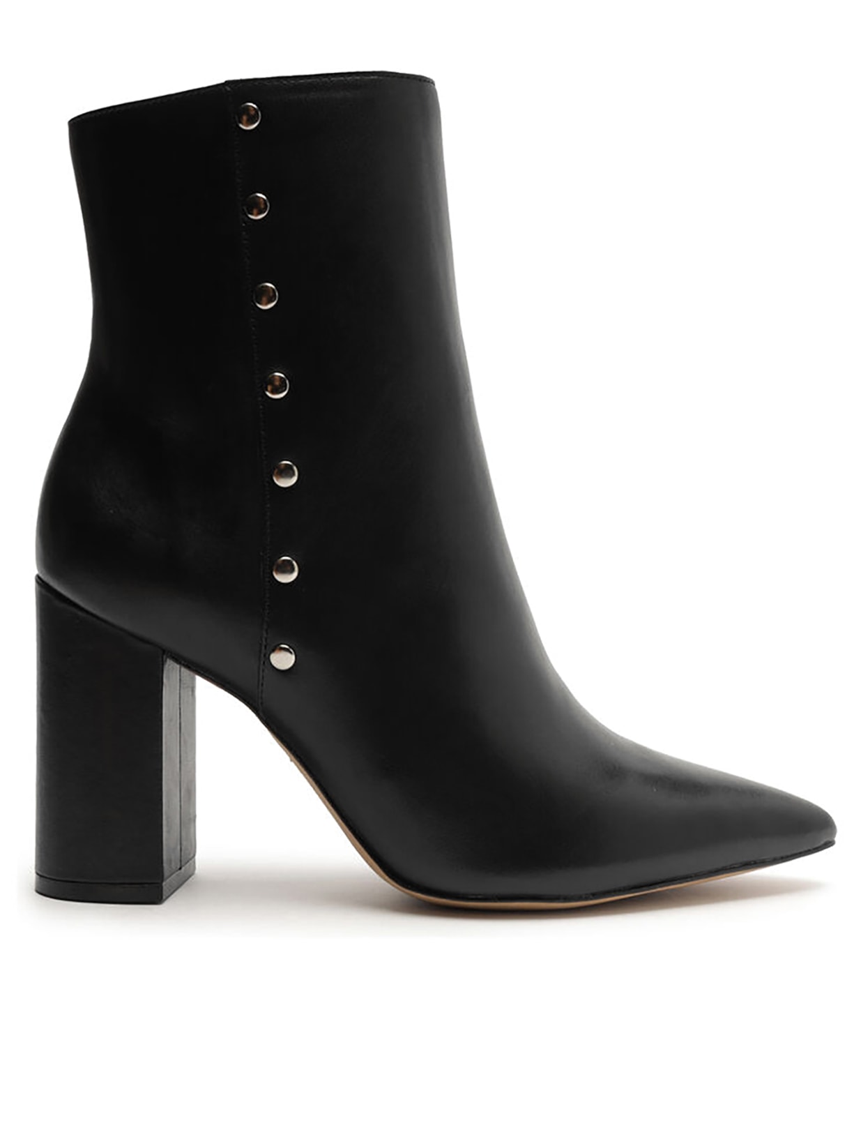 Bota Feminina Couro Cano Médio Zíper Rebites - Preto