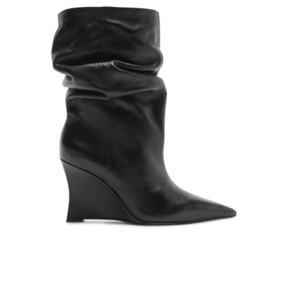 Bota Feminina Couro Salto Anabela Slouchy - Preto
