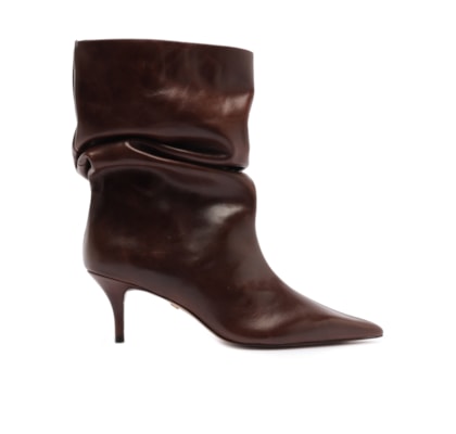 Bota Feminina Couro Salto Baixo Slouchy - Marrom