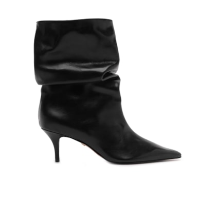 Bota Feminina Couro Salto Baixo Slouchy - Preto