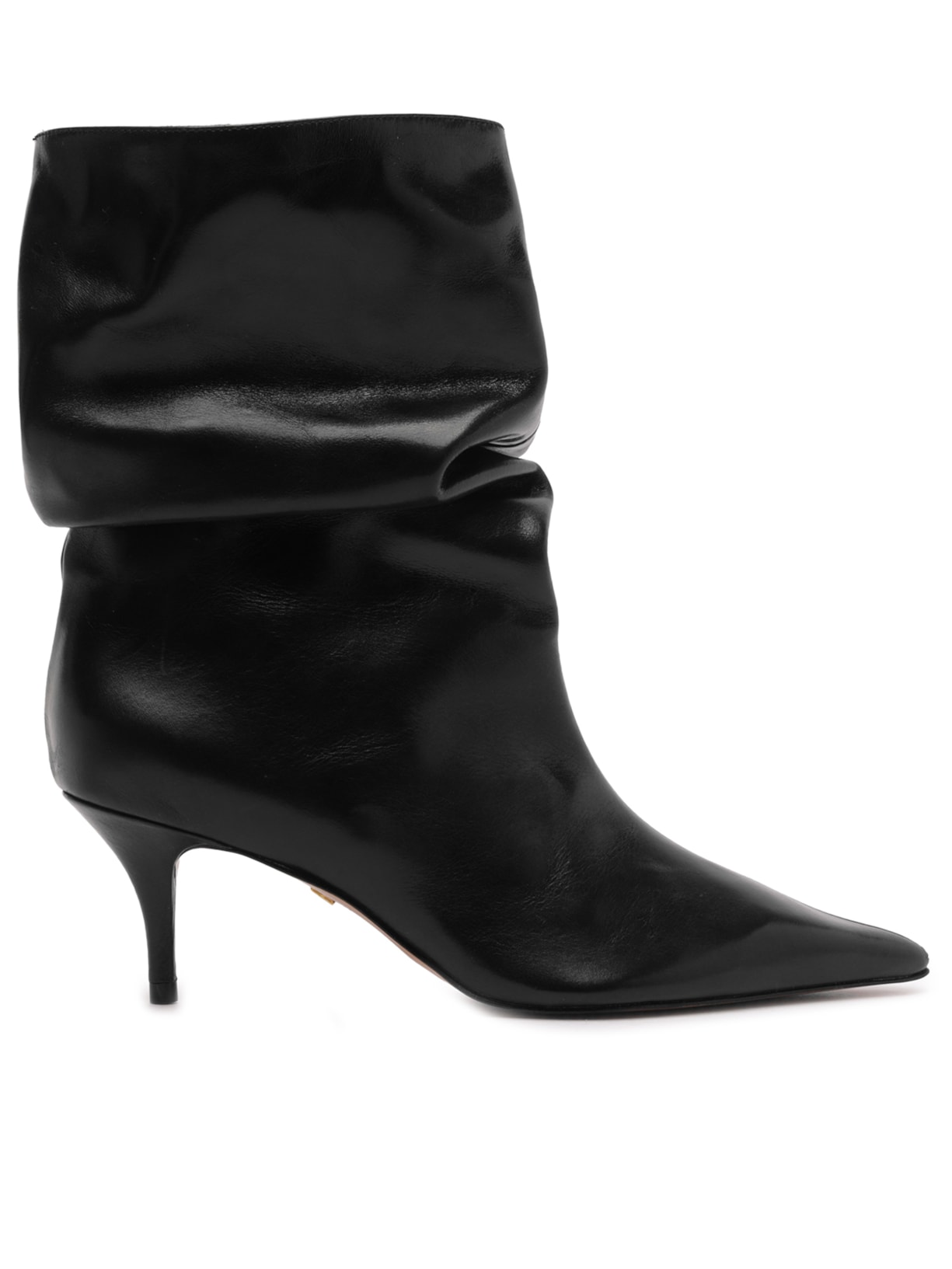 Bota Feminina Couro Salto Baixo Slouchy - Preto