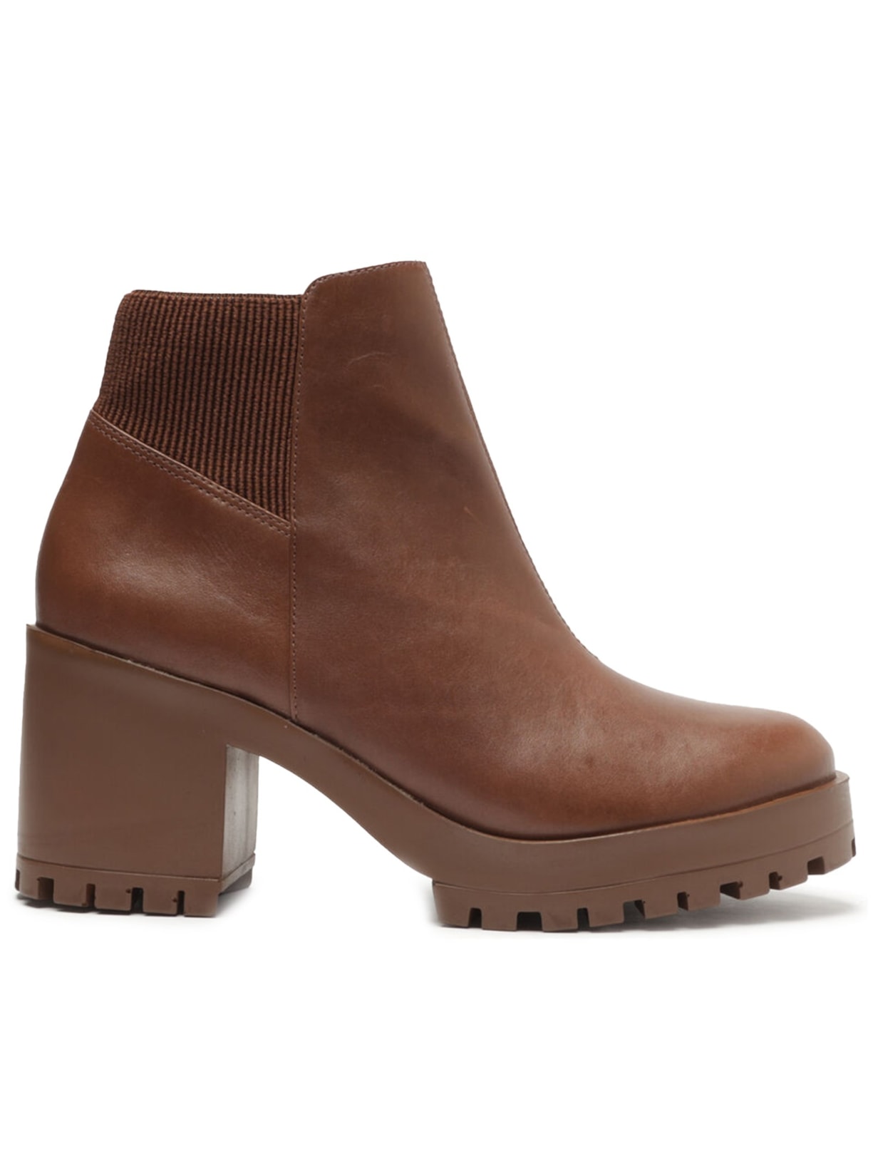 Bota Feminina Couro Salto Médio Tratorada Zíper - Marrom