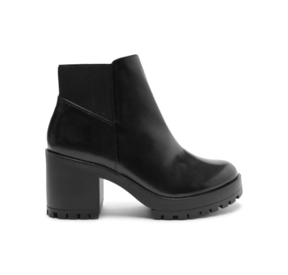 Bota Feminina Couro Salto Médio Tratorada Zíper - Preto