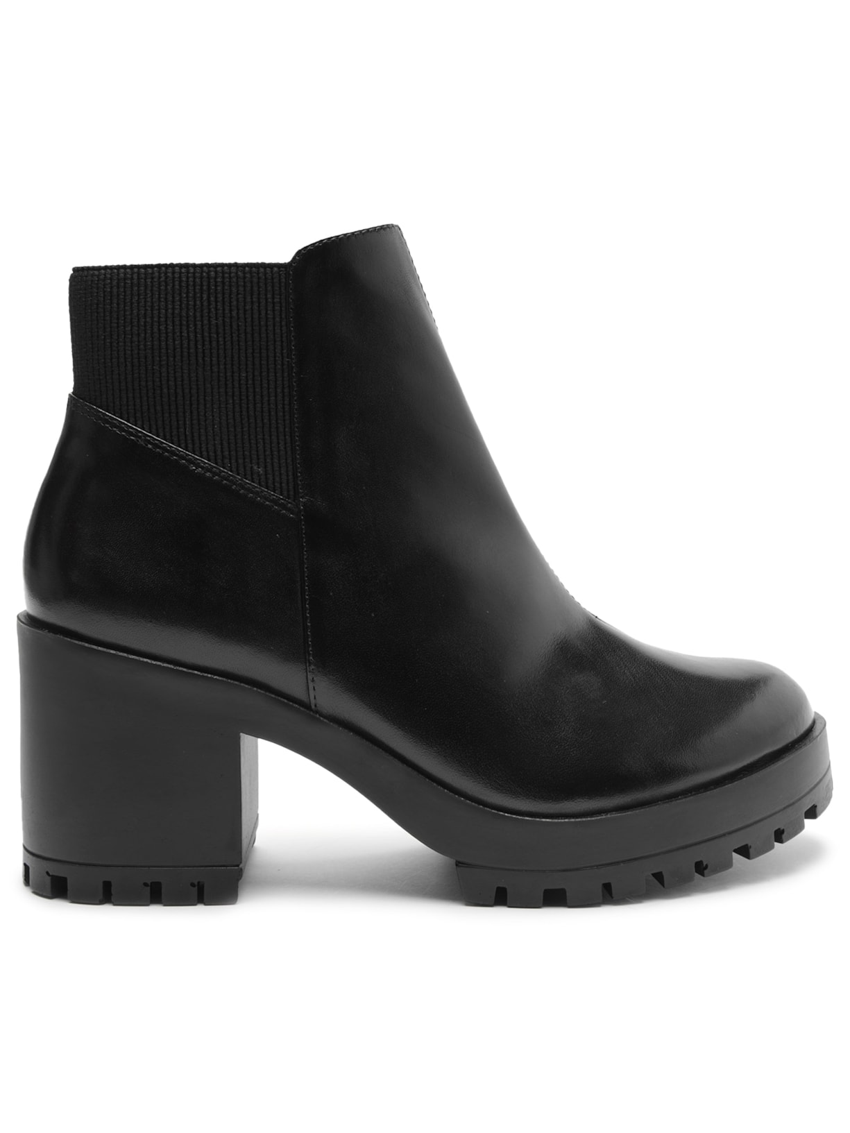Bota Feminina Couro Salto Médio Tratorada Zíper - Preto