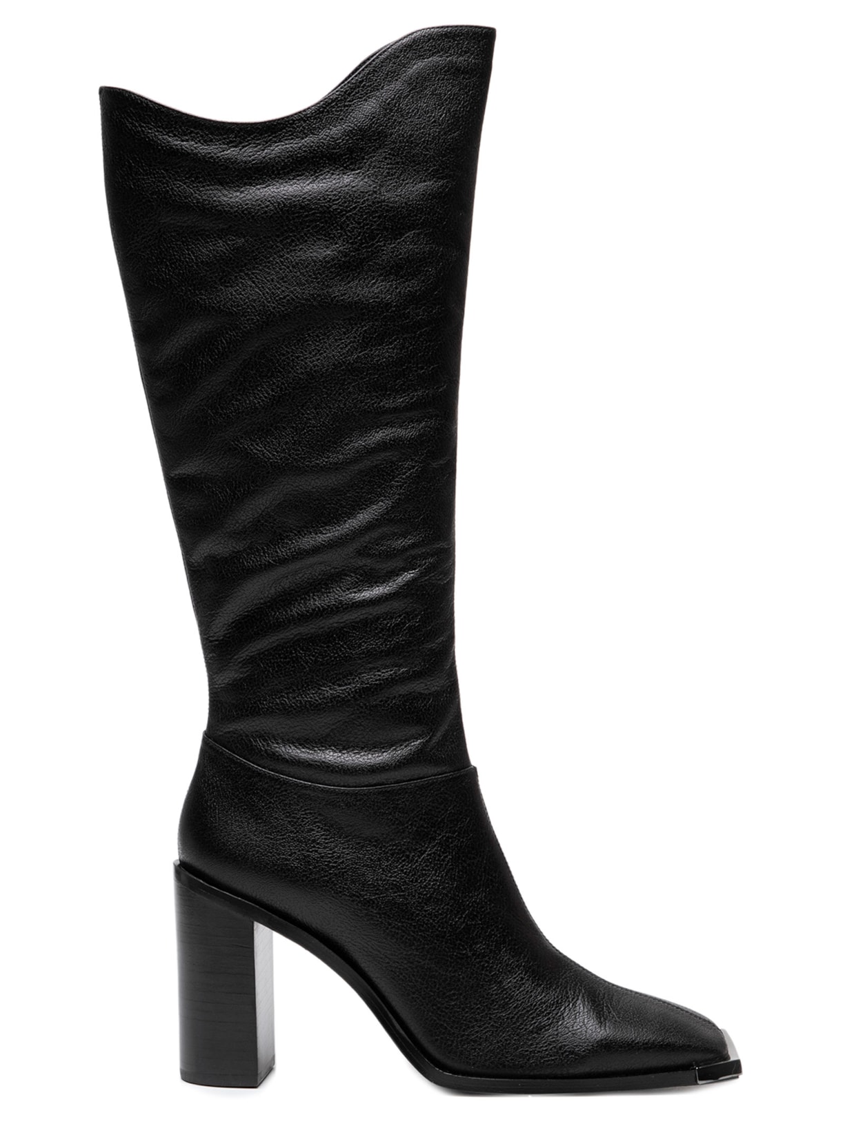 Bota Feminina Em Couro Cano Alto - Preto