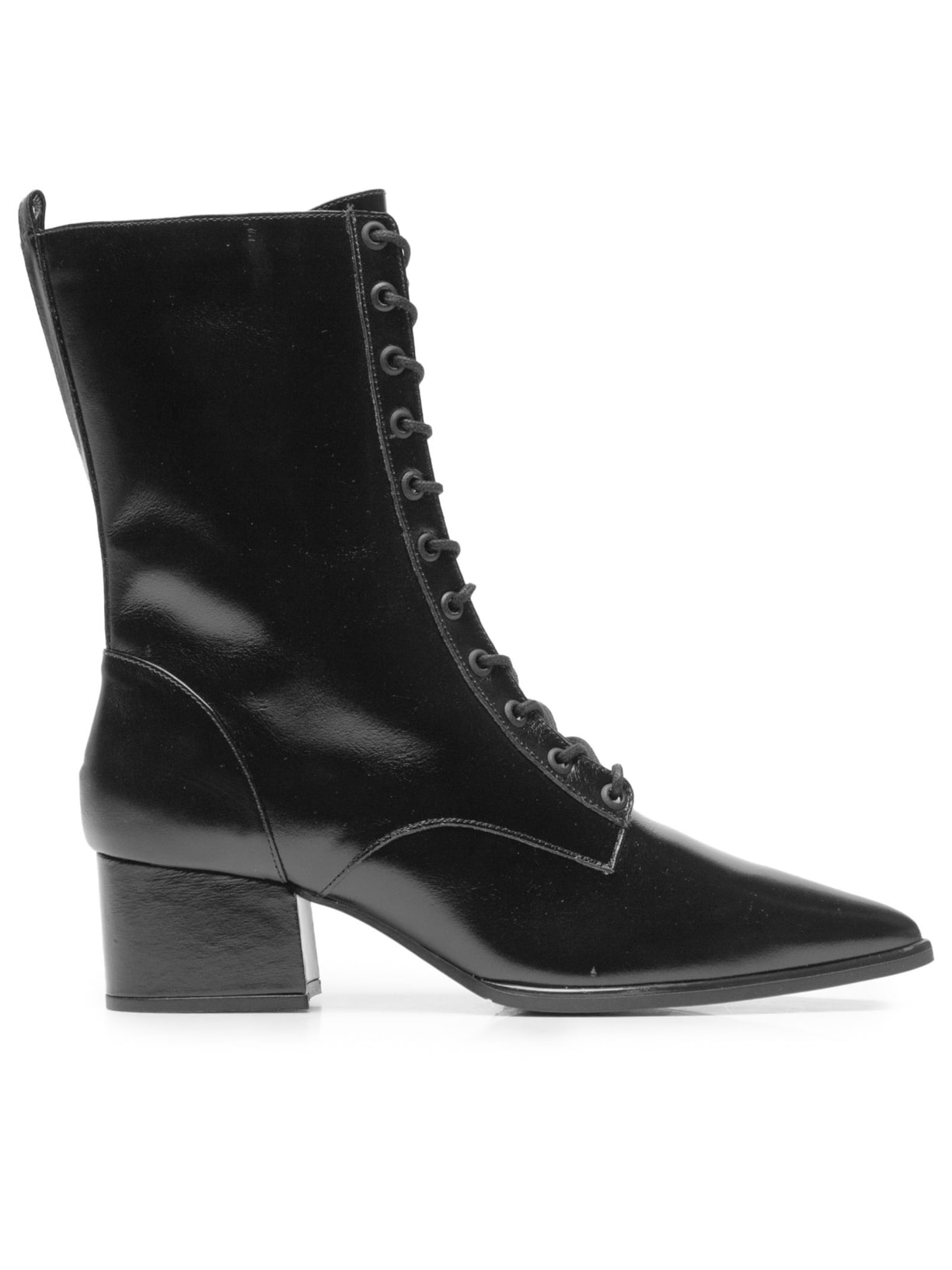 Bota Feminina Em Couro Com Amarração - Preto