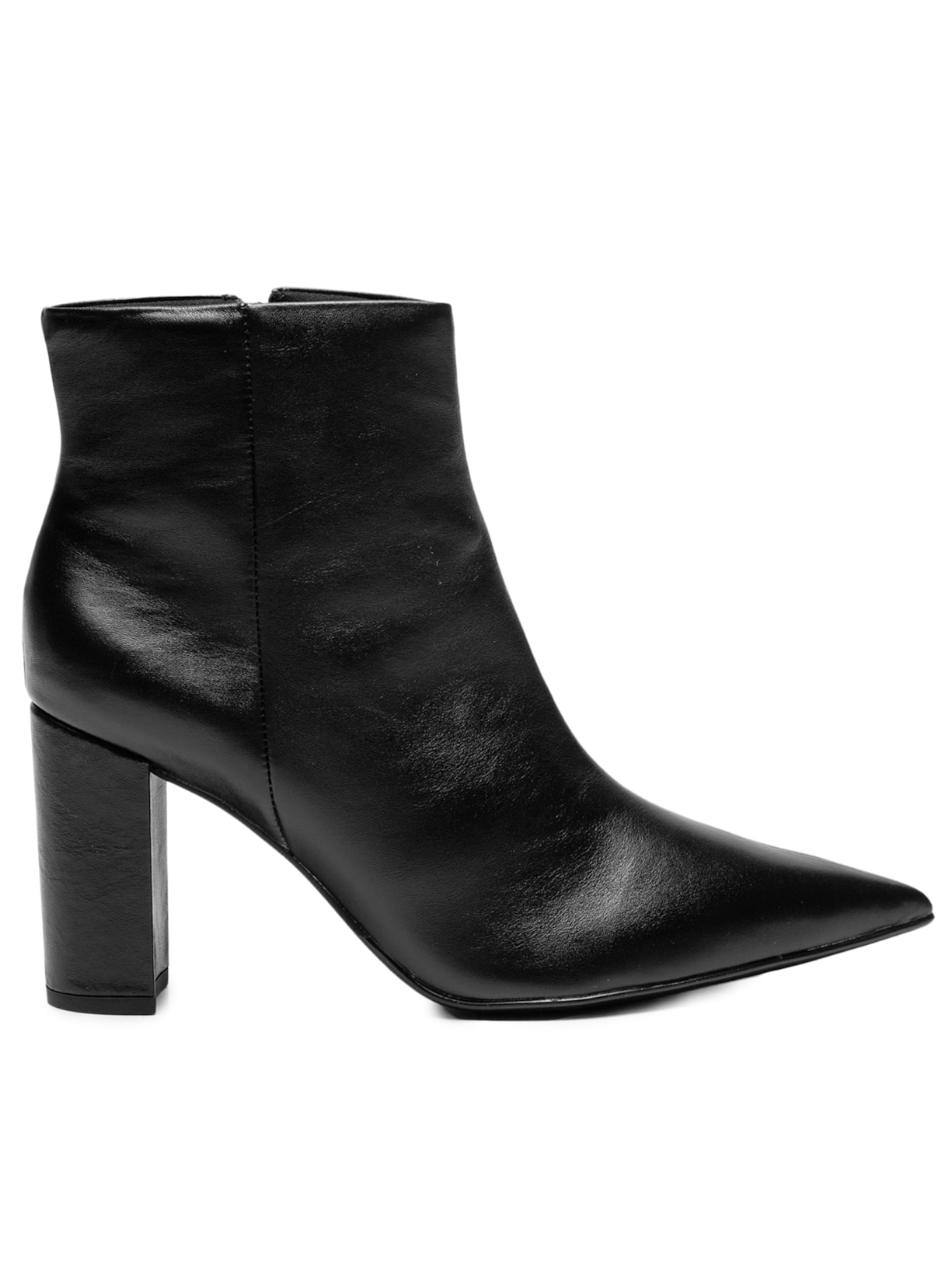 Bota Feminina Em Couro Com Salto Grosso - Preto