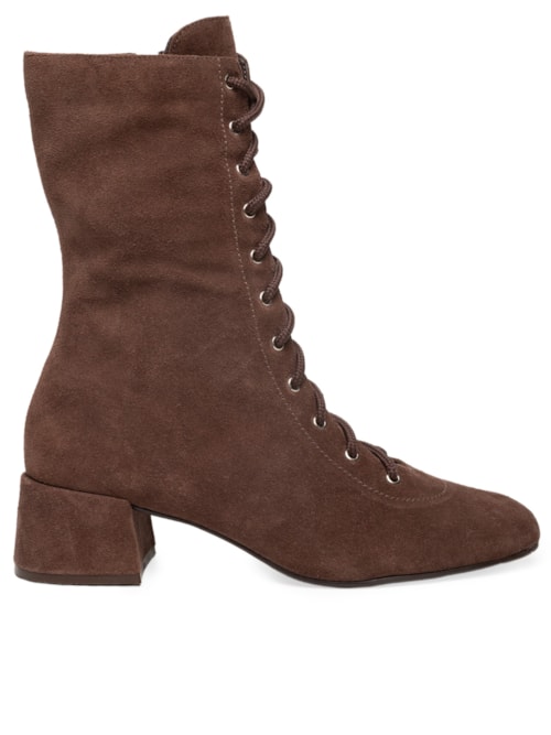 Bota Feminina Lace-up Em Couro - Marrom