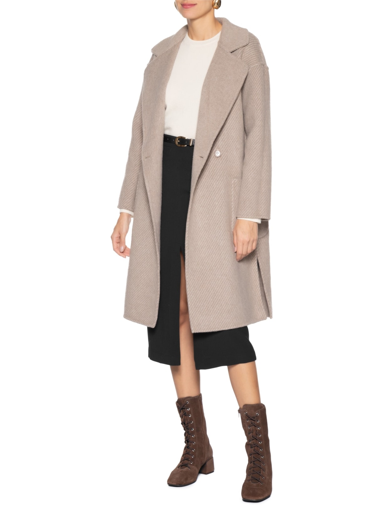 Bota Feminina Lace-up Em Couro Marrom '2Essential