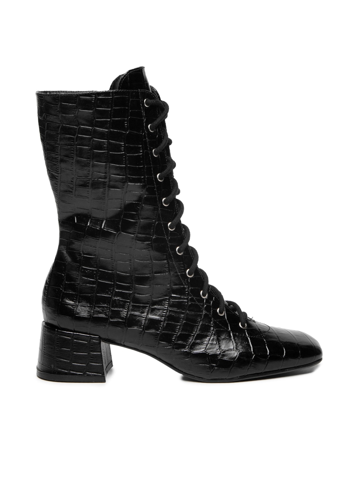 Bota Feminina Lace-up Em Couro Preto '2Essential