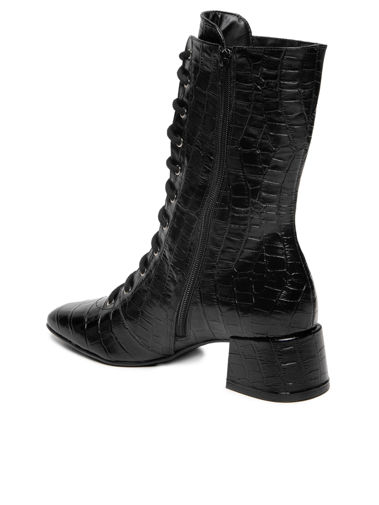 Bota Feminina Lace-up Em Couro Preto '2Essential