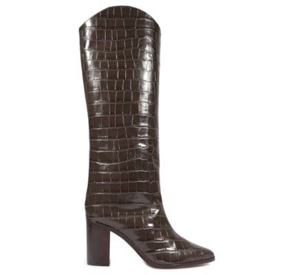 Bota Feminina Maryana Salto Bloco Couro - Marrom