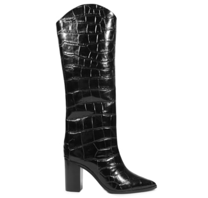 Bota Feminina Maryana Salto Bloco Couro - Preto