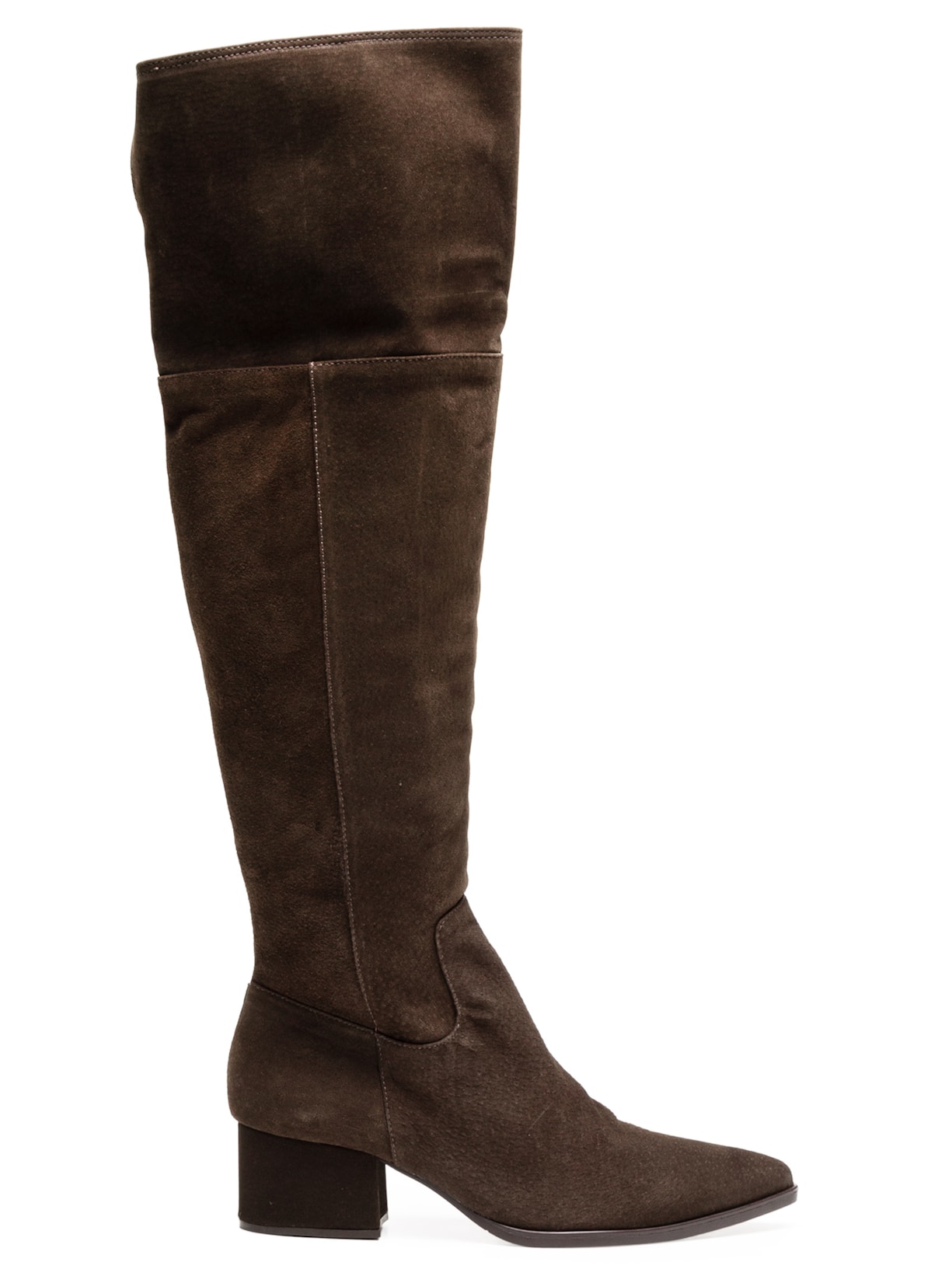 Bota Feminina Over The Knee Salto Baixo Camurça - Marrom