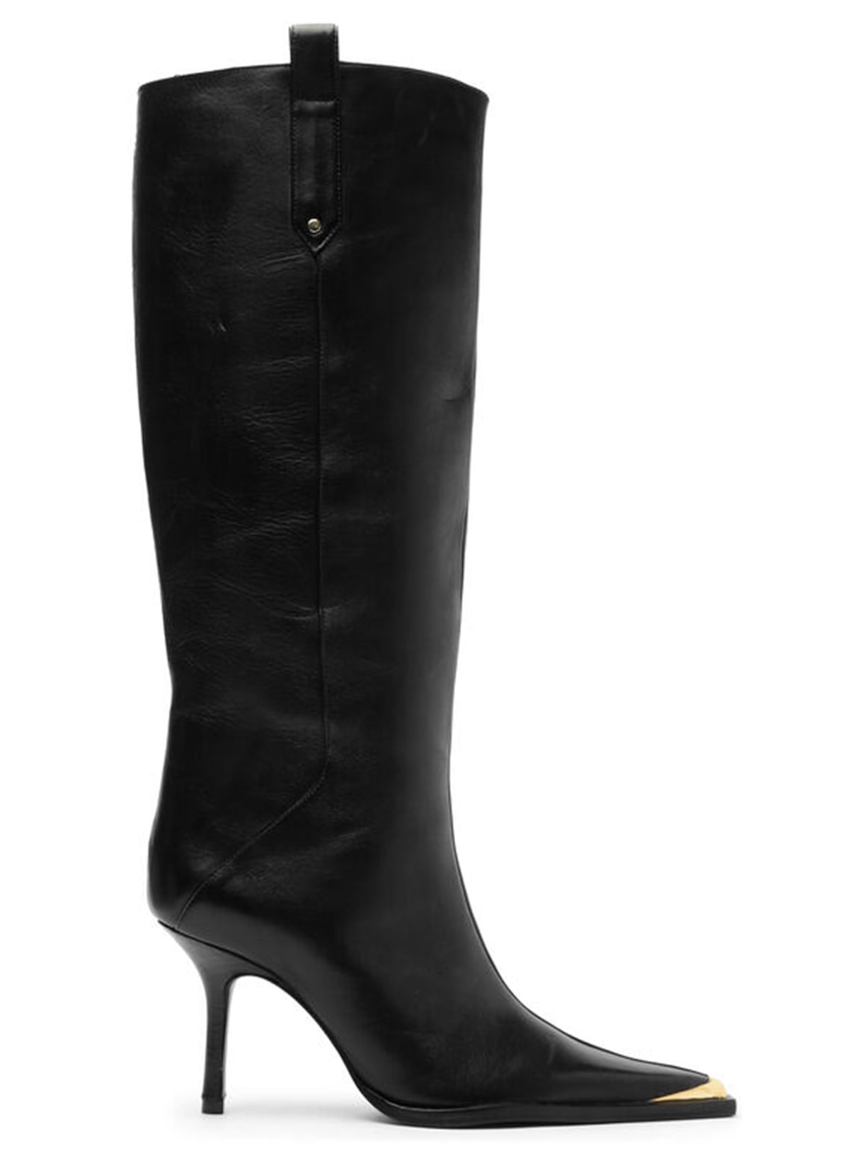 Bota Feminina Raffaela Up Cap Toe Couro Cano Alto - Preto