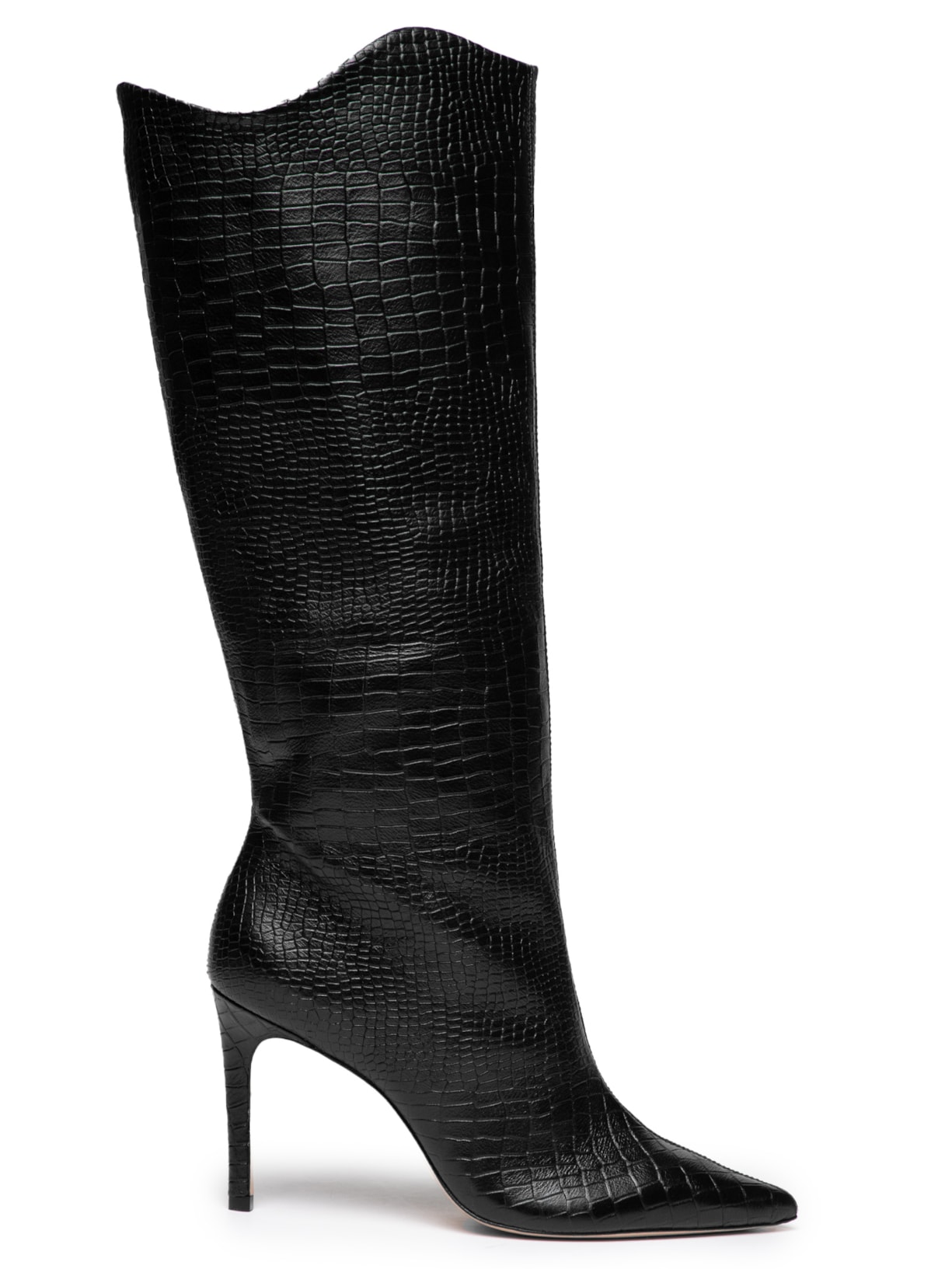 Bota Feminina Salto Alto Croco Soft Shine - Preto