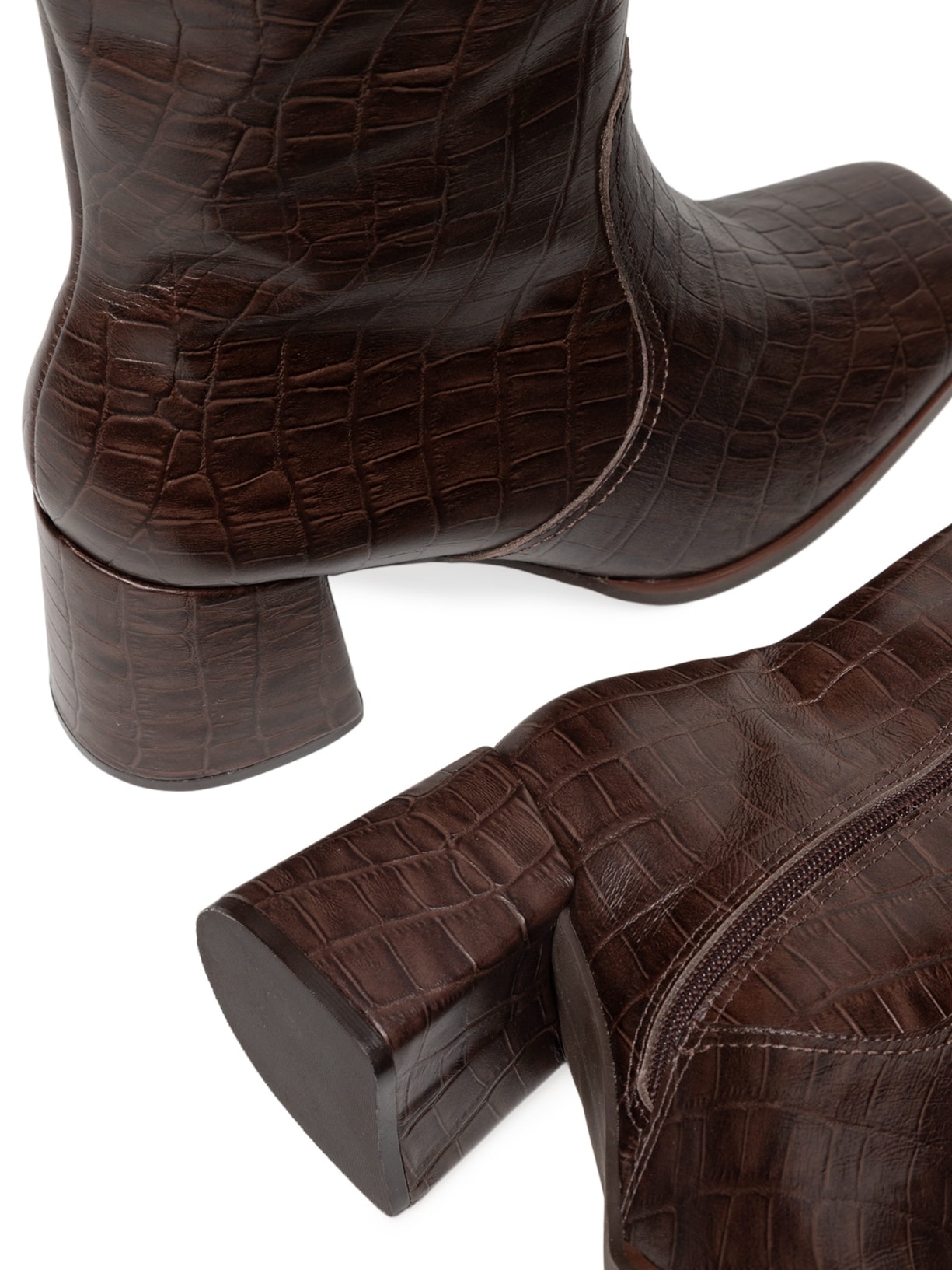 Bota Feminina Salto Bloco Em Couro Marrom '2Essential