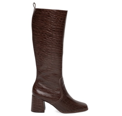 Bota Feminina Salto Bloco Em Couro - Marrom