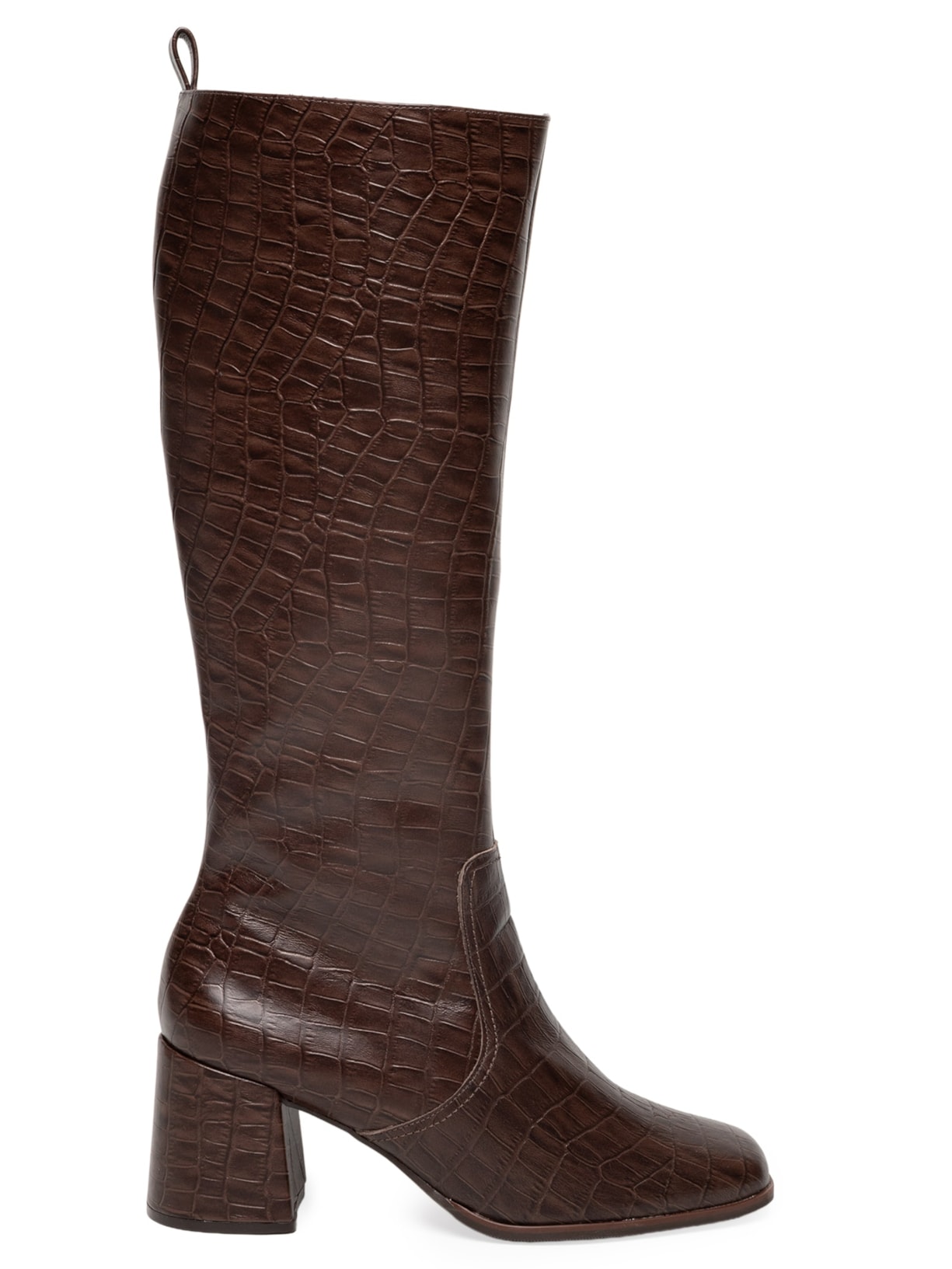 Bota Feminina Salto Bloco Em Couro - Marrom