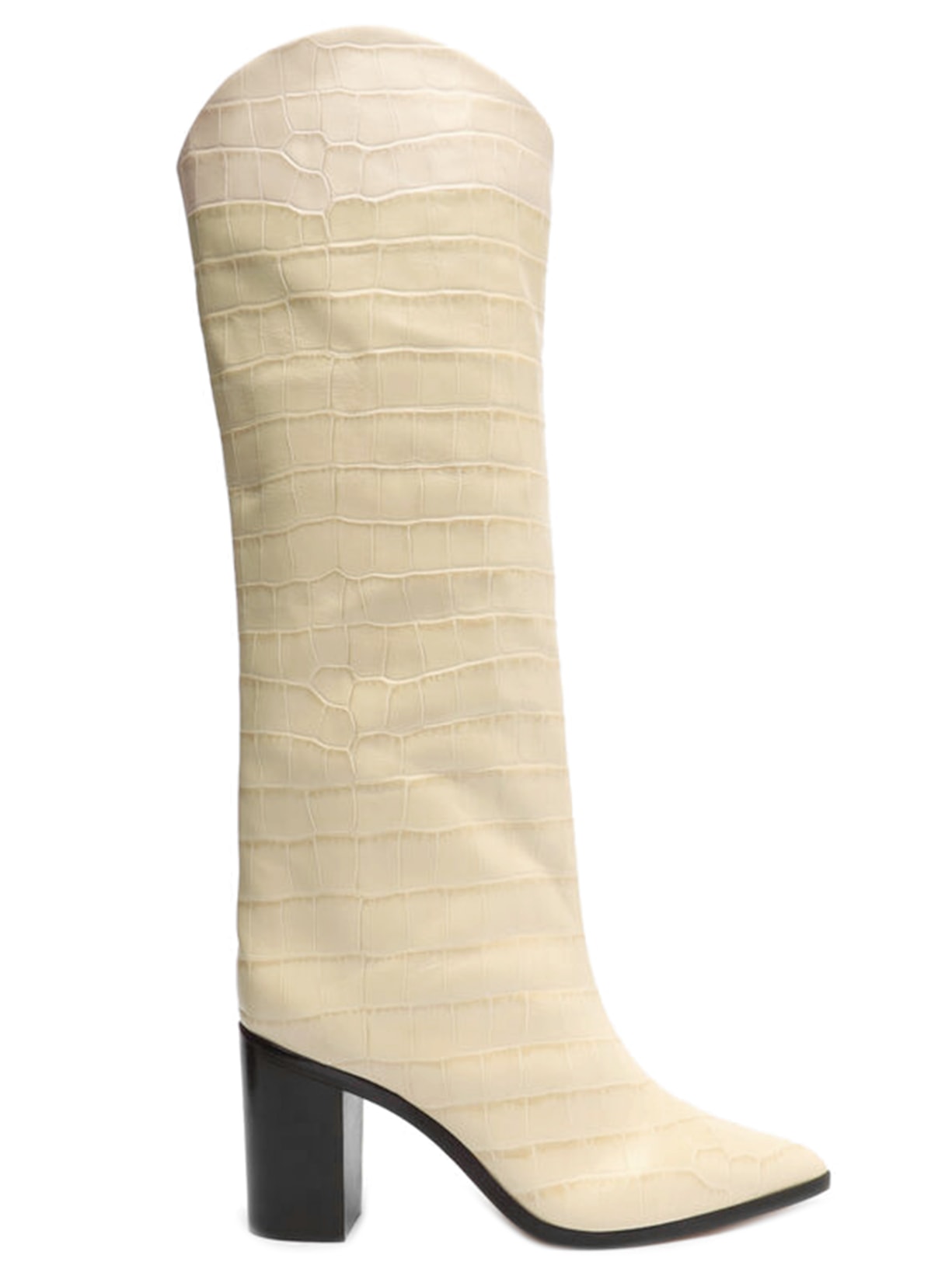 Bota Feminina Salto Bloco Maryana Couro Croco - Bege