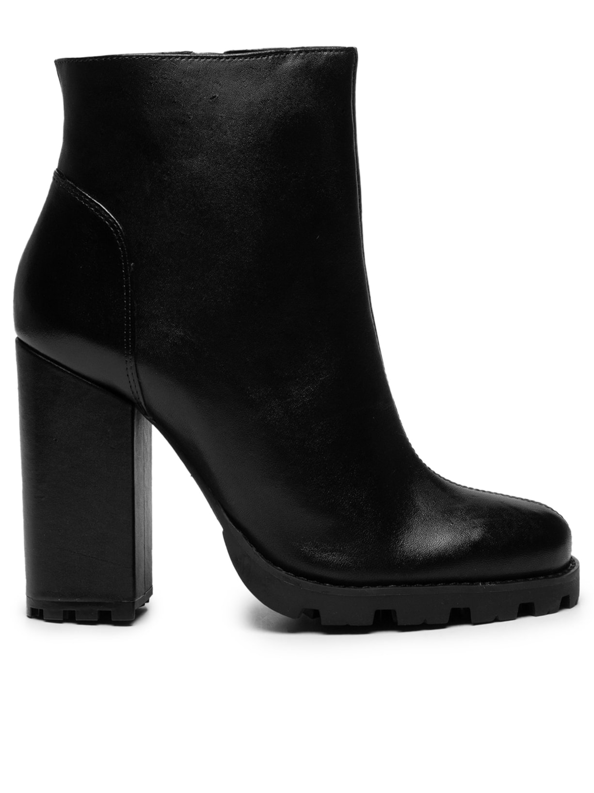 Bota Feminina Salto Bloco Tratorada Couro - Preto