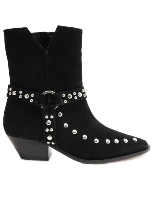 Bota Feminina Salto Médio Cow Suede - Preto