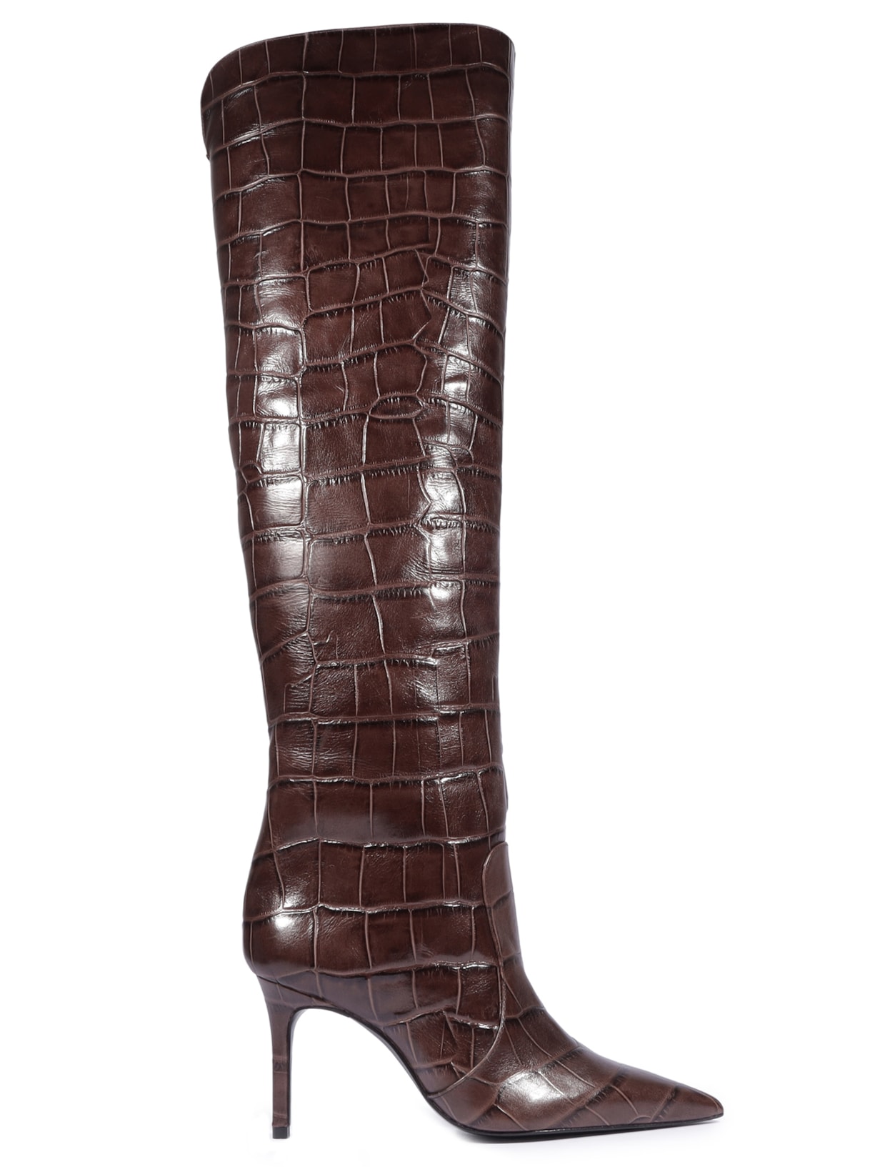 Bota Feminina Salto Médio Croco Gator - Marrom