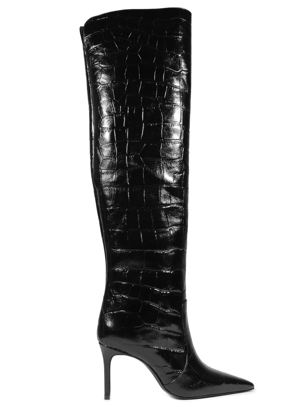 Bota Feminina Salto Médio Croco - Preto