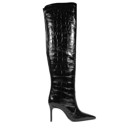 Bota Feminina Salto Médio Croco - Preto