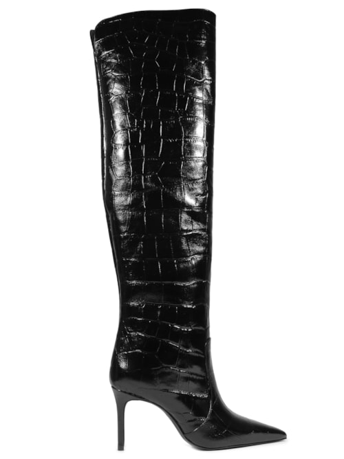 Bota Feminina Salto Médio Croco - Preto
