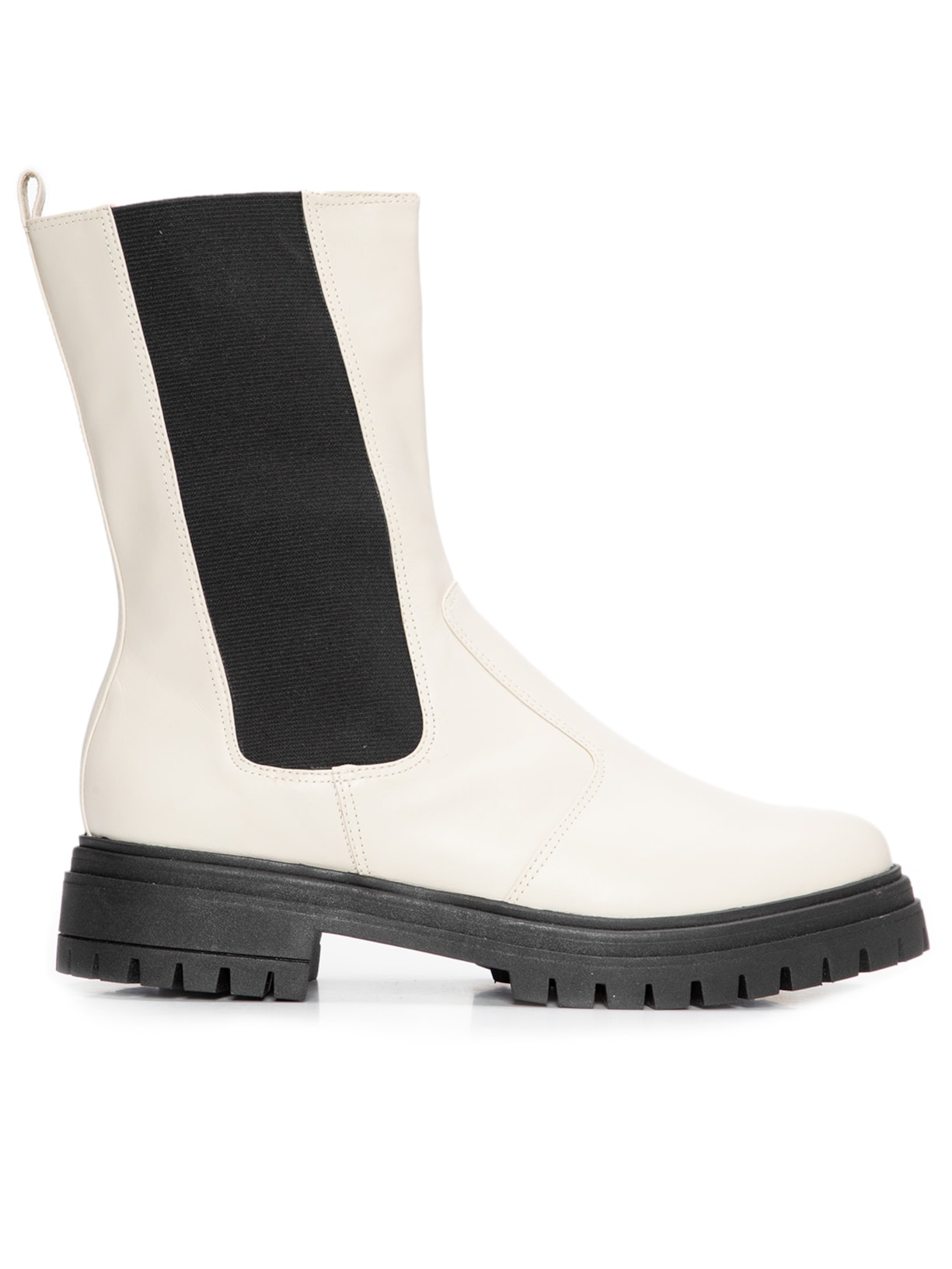 Bota Feminina Tratorada Cano Médio Couro - Off White