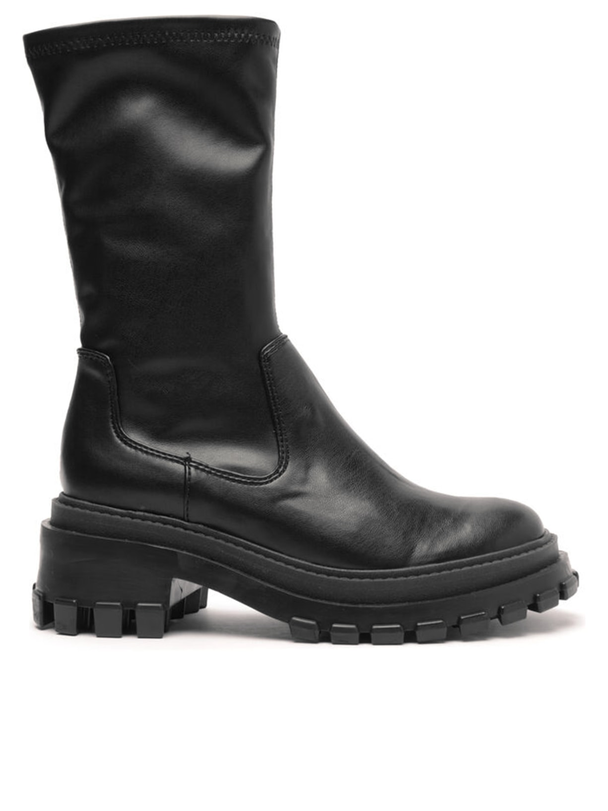 Bota Feminina Tratorada Cano Médio Couro - Preto