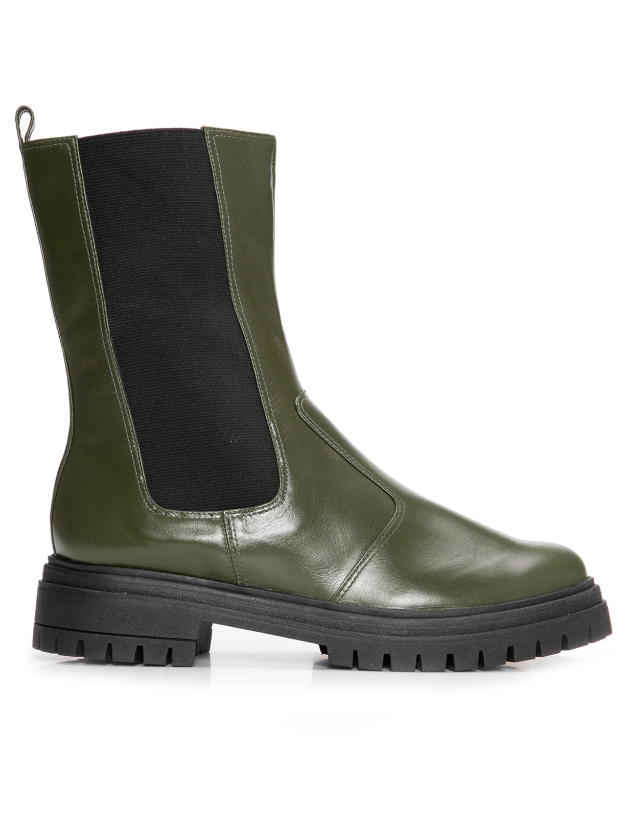 Bota Feminina Tratorada Cano Médio Couro - Verde