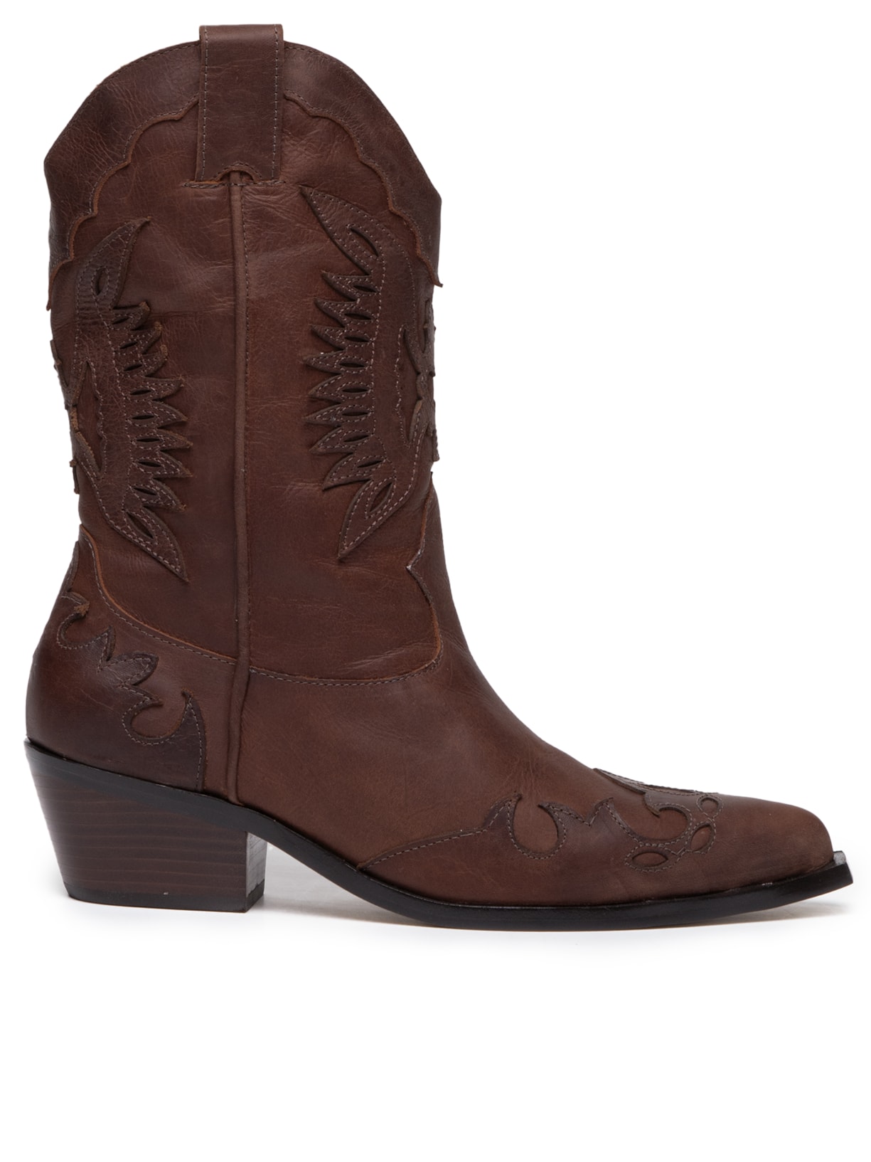 Bota Feminina Western Cano Médio Com Recortes Coffee - Marrom