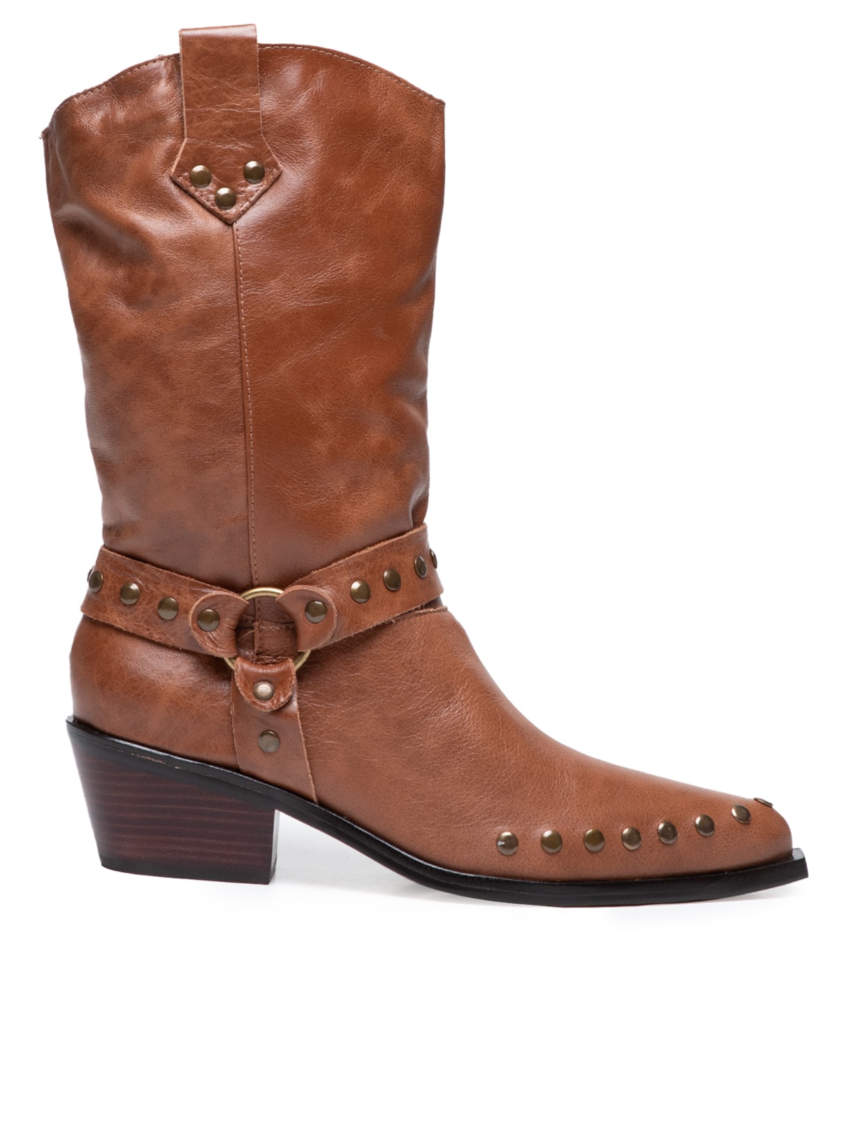Bota Feminina Western Cano Médio Rebites Savana - Marrom