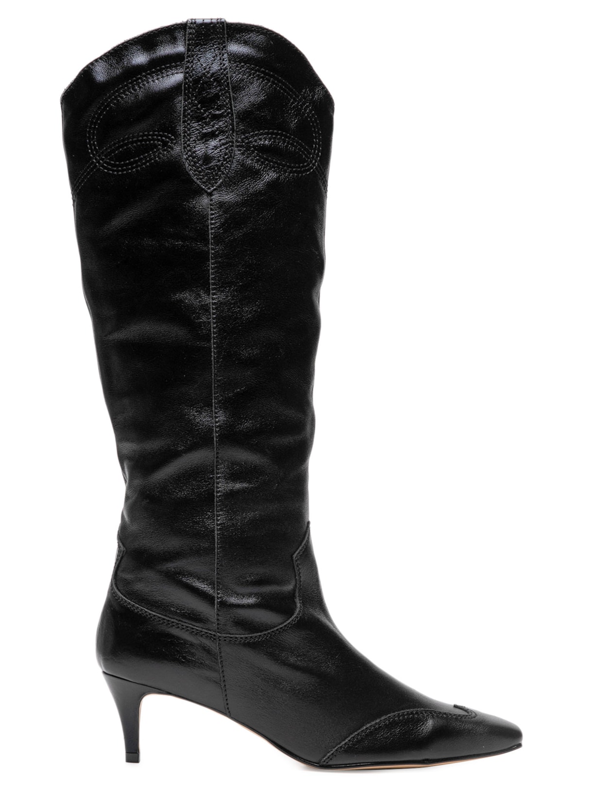 Bota Feminina Western Em Couro Cano Alto - Preto