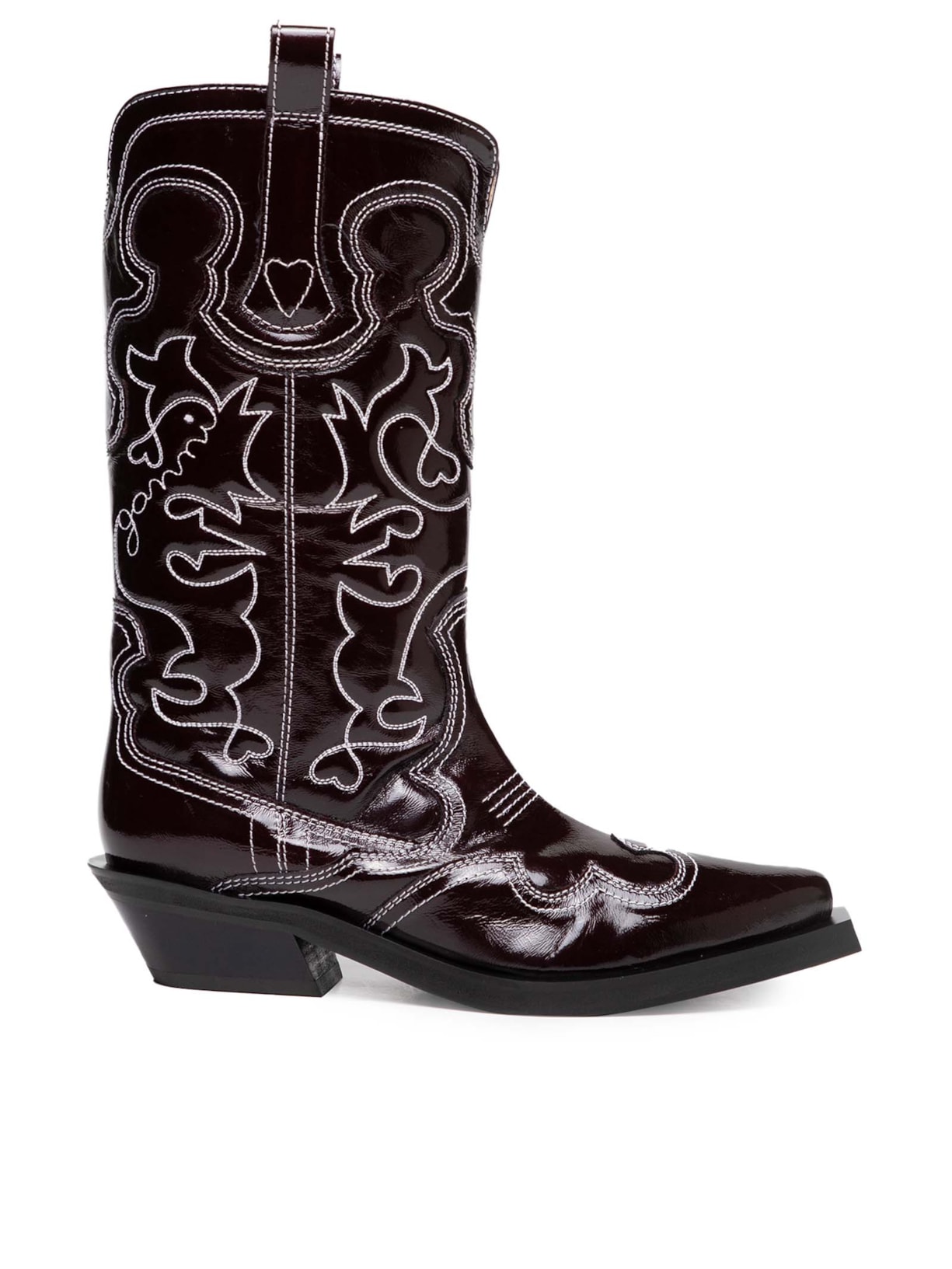 Bota Feminina Western Mid Shaft Embroidered - Preto