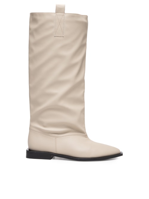 Bota Feminina Western Wide Slouchy Flat Tubular - Bege