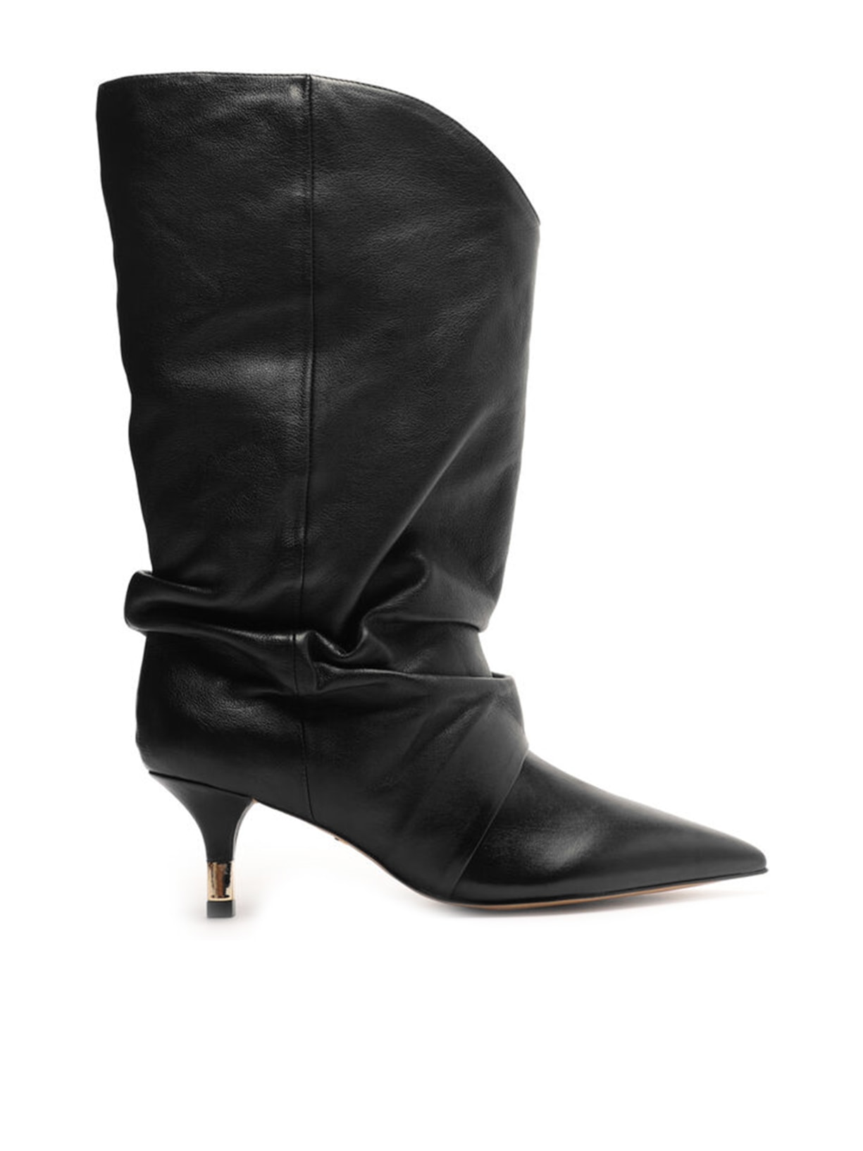 Bota Preta Couro Cano Médio Salto Fino Slouch - Preta