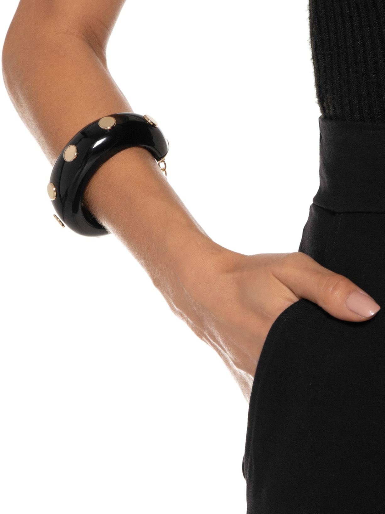 Bracelete Feminino Resina Placas Metal Preto Maria Filó