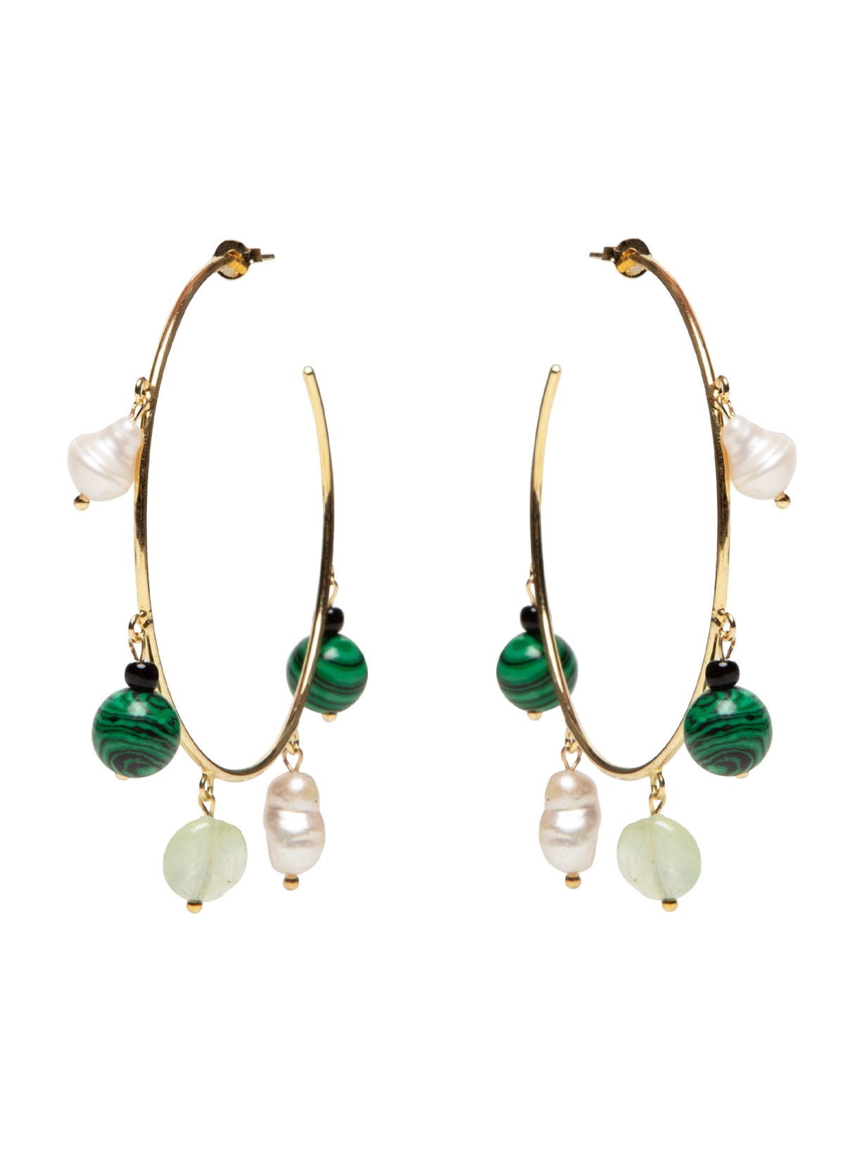 Brinco Feminino Argola Gula Com Pedras Naturais - Verde