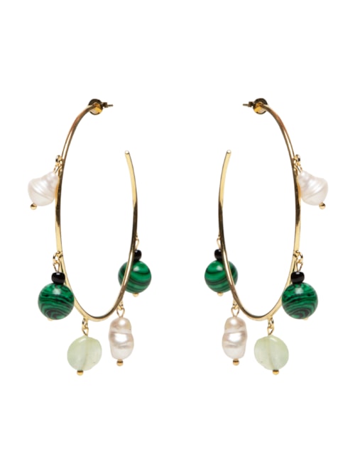 Brinco Feminino Argola Gula Com Pedras Naturais - Verde