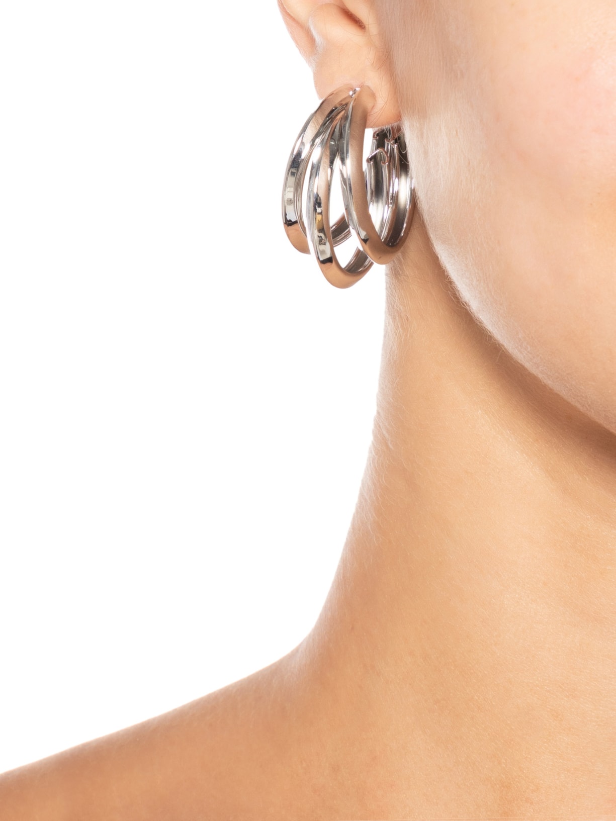 Brinco Feminino Argola Tripla Prateado Market 33